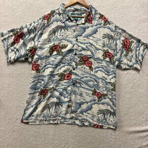 VTG Big Dogs Shirt Mens XL/XXLHawaiian Blue White Floral Palms Dog Soft